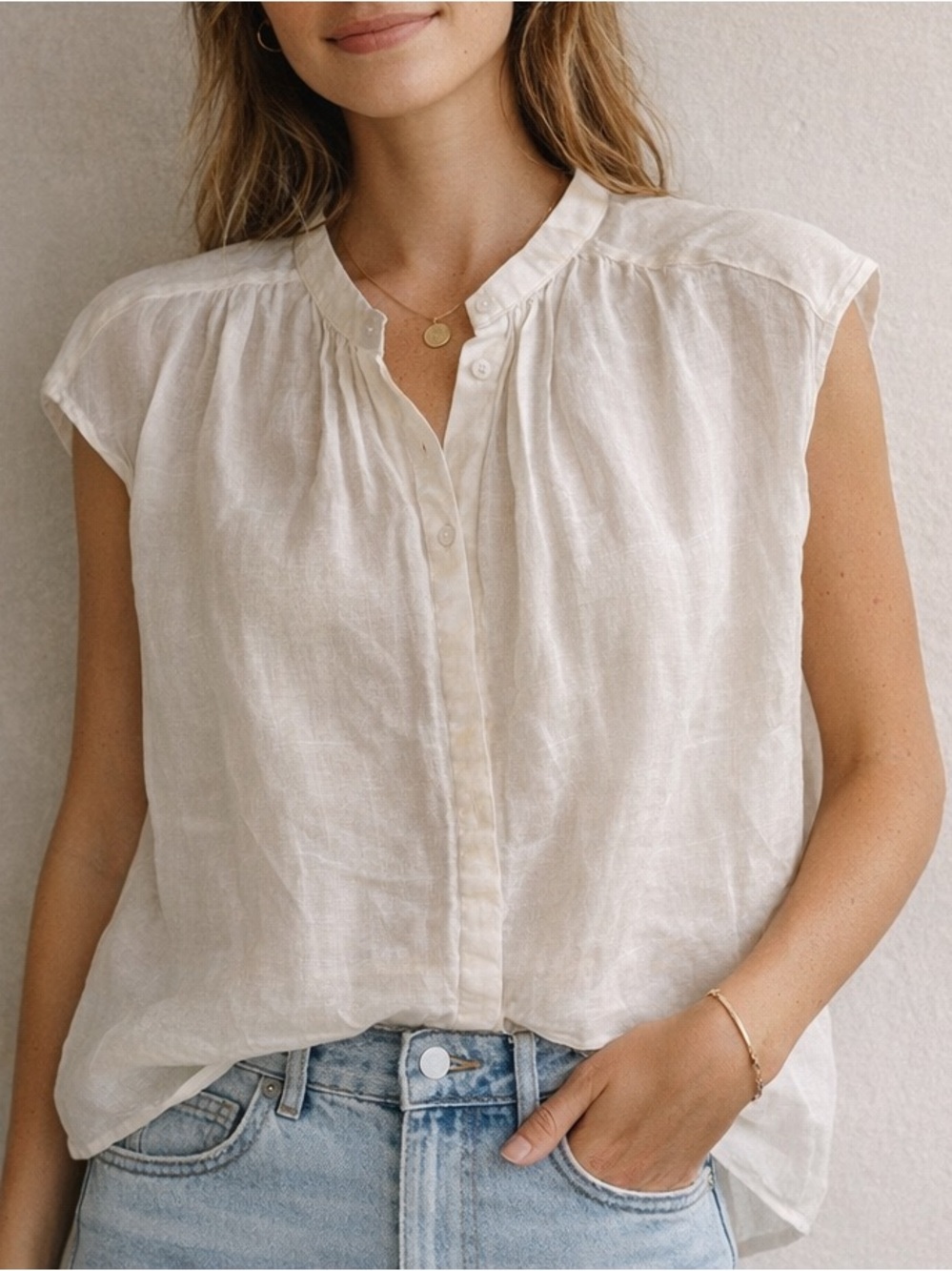 Banana Republic Cream Boxy Blouse with Cap Sleeves